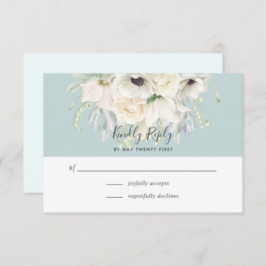 Witte  Floral RSVP-kaart RSVP Kaartje (Voorkant / Achterkant)