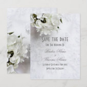 Witte florale bouquet bruiloft met uitzondering va aankondigingskaart (Voorkant / Achterkant)