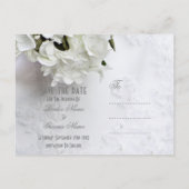 Witte florale bouquet bruiloft met uitzondering va aankondigingskaart (Achterkant)