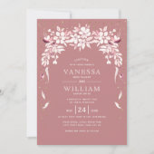 Witte florale cascading garland stoffig roos bruil kaart (Voorkant)