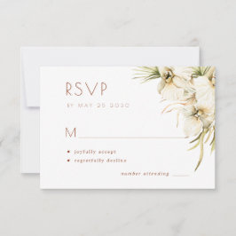 Witte florale elegant crème ivoren bruiloft RSVP kaartje