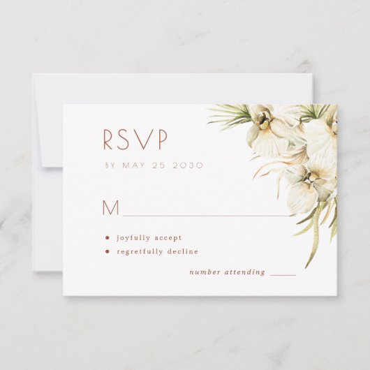 Witte florale elegant crème ivoren bruiloft RSVP kaartje (Voorkant)