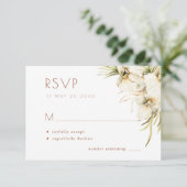 Witte florale elegant crème ivoren bruiloft RSVP kaartje (Staand voorkant)