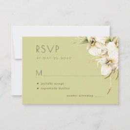 Witte florale elegant sage bruiloft RSVP kaartje