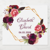 Witte florale geometrische bogundie sparkling wijnetiket (Enkel label)