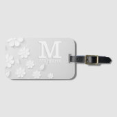 Witte florale ingegraveerde naam initialen geperso bagagelabel (Voorkant (horizontaal))