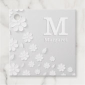 Witte florale ingegraveerde naam initialen geperso bedankjes labels (Voorkant)