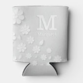 Witte florale ingegraveerde naam initialen geperso blikjeskoeler (Voorkant)