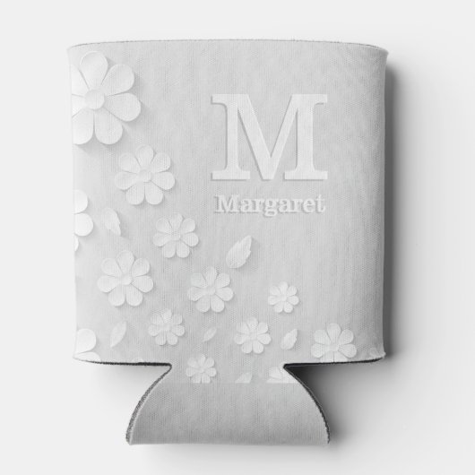 Witte florale ingegraveerde naam initialen geperso blikjeskoeler (Achterkant)
