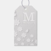 Witte florale ingegraveerde naam initialen geperso cadeaulabel (Voorkant)