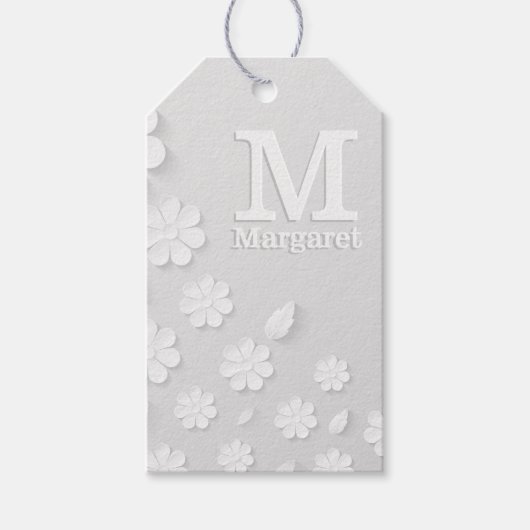Witte florale ingegraveerde naam initialen geperso cadeaulabel (Voorkant)