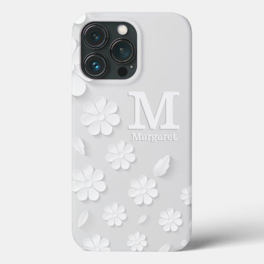 Witte florale ingegraveerde naam initialen geperso Case-Mate iPhone case (Achterkant)