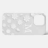Witte florale ingegraveerde naam initialen geperso Case-Mate iPhone case (Achterkant (horizontaal))