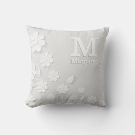 Witte florale ingegraveerde naam initialen geperso kussen