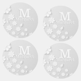 Witte florale ingegraveerde naam initialen geperso labels