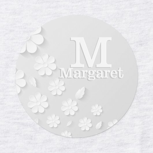Witte florale ingegraveerde naam initialen geperso labels (Design 1)