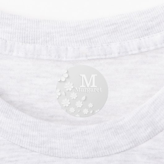Witte florale ingegraveerde naam initialen geperso labels (Aangebracht)