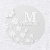 Witte florale ingegraveerde naam initialen geperso labels (Design 2)