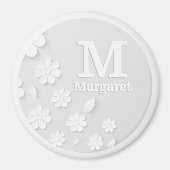 Witte florale ingegraveerde naam initialen geperso magneet (Voorkant)