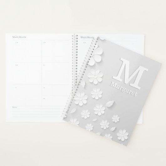 Witte florale ingegraveerde naam initialen geperso planner (Display)