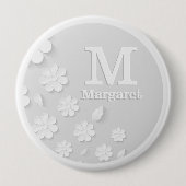 Witte florale ingegraveerde naam initialen geperso ronde button 4,0 cm (Voorkant)
