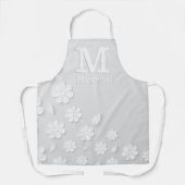 Witte florale ingegraveerde naam initialen geperso schort (Voorkant)