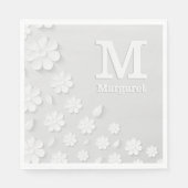 Witte florale ingegraveerde naam initialen geperso servet (Voorkant)