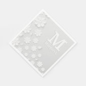 Witte florale ingegraveerde naam initialen geperso servet (Hoek)