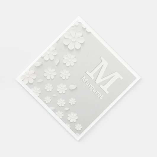 Witte florale ingegraveerde naam initialen geperso servet (Hoek)