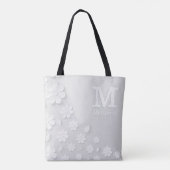 Witte florale ingegraveerde naam initialen geperso tote bag (Achterkant)