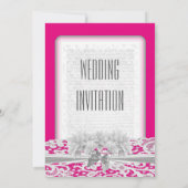 Witte florale kant en roze bruiloft van fuchsia kaart (Achterkant)