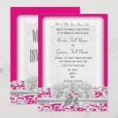 Witte florale kant en roze bruiloft van fuchsia kaart (Voorkant / Achterkant)