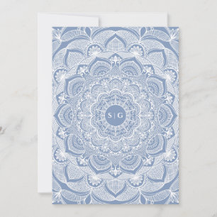 Witte florale kant stoffige blauwe mandala Kaart