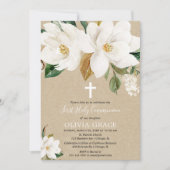 Witte florale kraft magnolia eerste heilige commun kaart (Voorkant)
