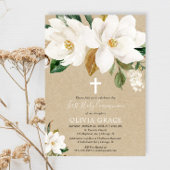 Witte florale kraft magnolia eerste heilige commun kaart