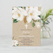 Witte florale kraft magnolia genderneutraal baptis kaart (Staand voorkant)
