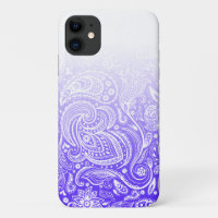 Witte florale paisley, blauw en wit ombre