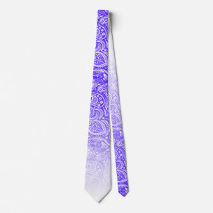 Witte florale paisley op blauwe tot witte flauwte stropdas