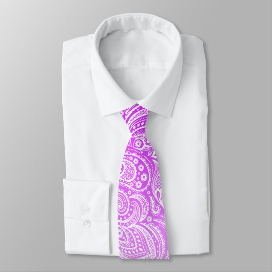Witte florale paisley op lavender tot witte flauwt stropdas (Gebonden)