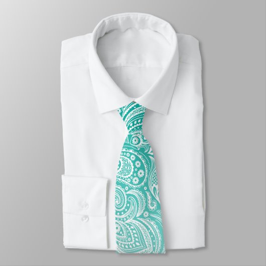 Witte florale paisley op turquoise en witte fade stropdas (Gebonden)