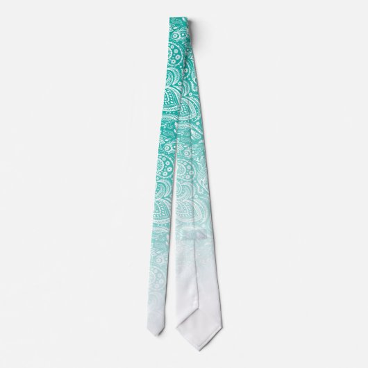 Witte florale paisley op turquoise en witte fade stropdas (Achterkant)