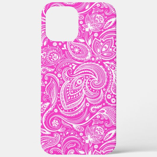 Witte florale paisleypatroon, warm roze Case-Mate iPhone case (Achterkant)