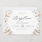 witte florale pampas elegant lijst baptisme kaart (Voorkant)