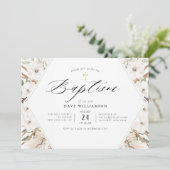 witte florale pampas elegant lijst baptisme kaart (Staand voorkant)