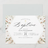 witte florale pampas elegant lijst baptisme kaart (Voorkant / Achterkant)