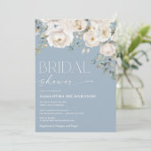 Witte florale stoffige blauw elegante vrijgezellen kaart (Staand voorkant)