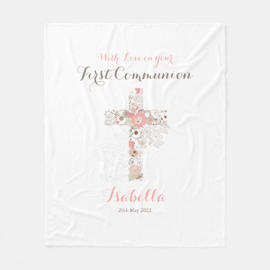 Witte florale voornaam fleece deken (Voorkant)