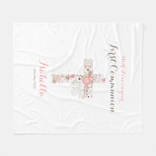 Witte florale voornaam fleece deken (Voorkant (Horizontaal))