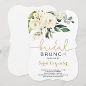Witte florale Vrijgezellenfeest Brunch uitnodiging (Voorkant / Achterkant)