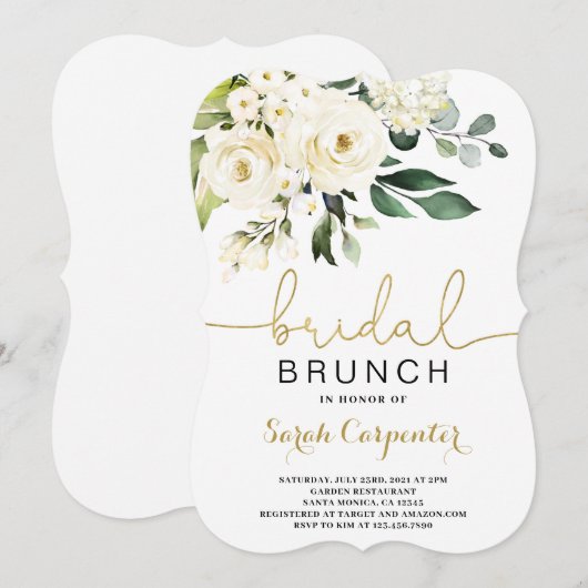 Witte florale Vrijgezellenfeest Brunch uitnodiging (Voorkant / Achterkant)